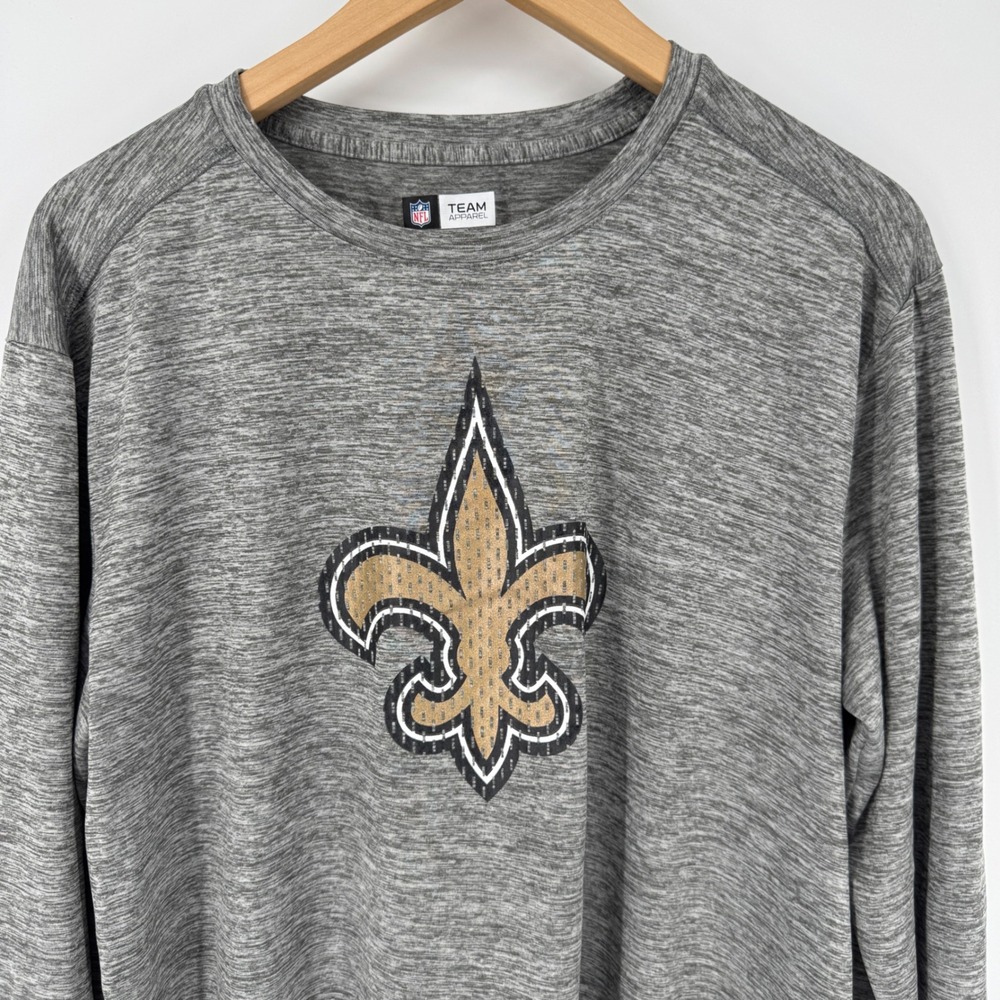 NFL Saints Team Apparel Gray Long Sleeve Shirt Mens Large Athleisure Stretch